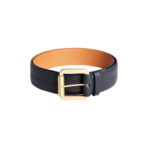 Blue grained calfskin belt, Modern Roller buckle, 40mm width Blue grained calfskin belt, Modern Roller buckle, 40mm width
