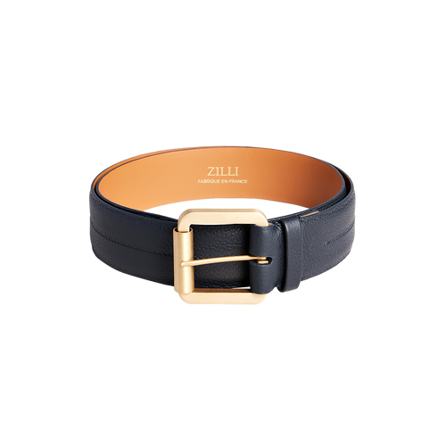 Blue grained calfskin belt, Modern Roller buckle, 40mm width