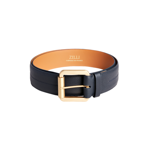 Blue grained calfskin belt, Modern Roller buckle, 40mm width