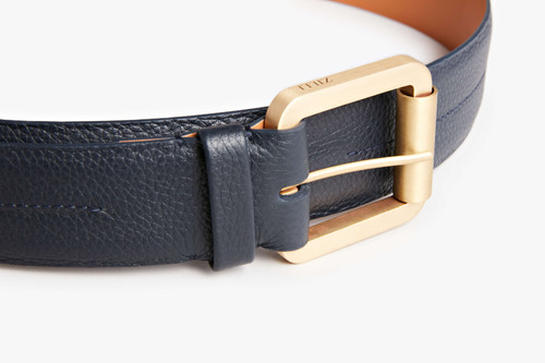 Blue grained calfskin belt, Modern Roller buckle, 40mm width