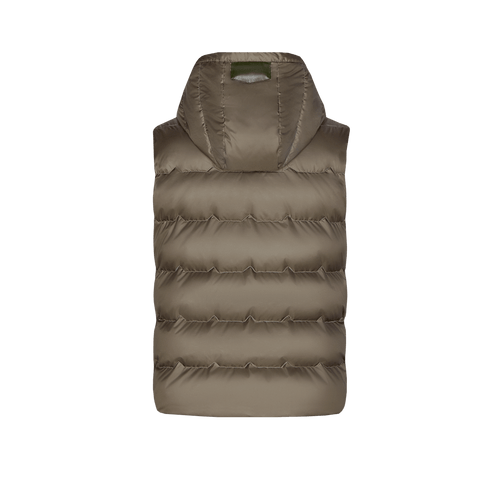 Kaki sleeveless padded coat, removable hood