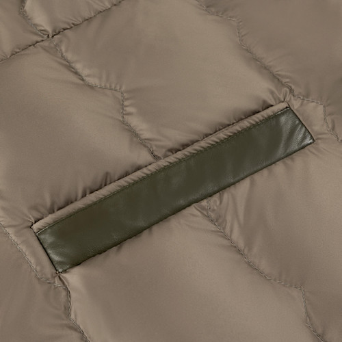 Kaki sleeveless padded coat, removable hood