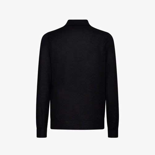 Black zipped polo-shirt, « Rhombus » jacquard weave