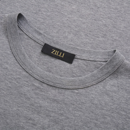 Grey T-shirt, embroidery "ZILLI Lettering", "Sculptural landscapes" printed pattern