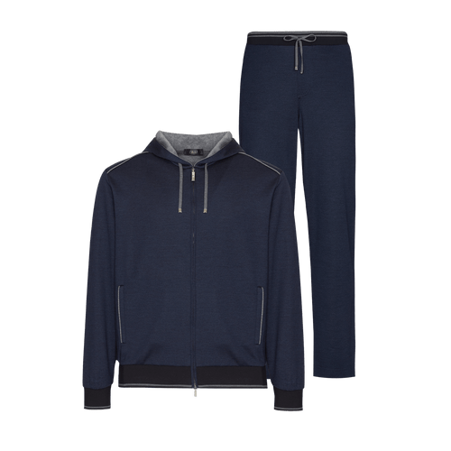 Dark navy blue and light grey bicolor jogging suit