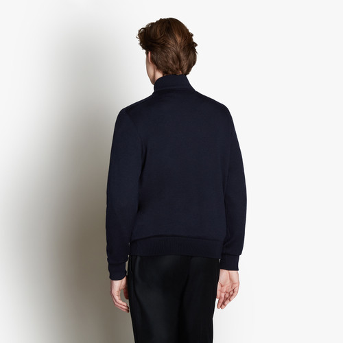 Dark blue zipped cardigan, calfsuede and crocodile details, "Luxury"