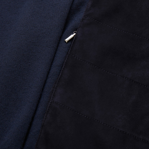 Dark blue zipped cardigan, calfsuede and crocodile details, "Luxury"