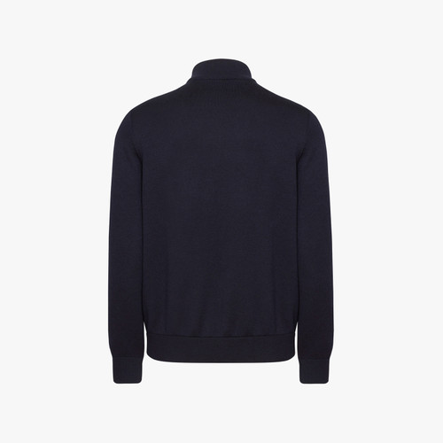 Dark blue zipped cardigan, calfsuede and crocodile details, "Luxury"