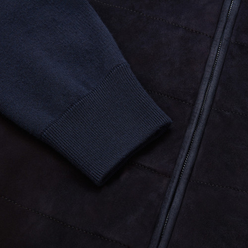 Dark blue zipped cardigan, calfsuede and alligator details, "Luxury"