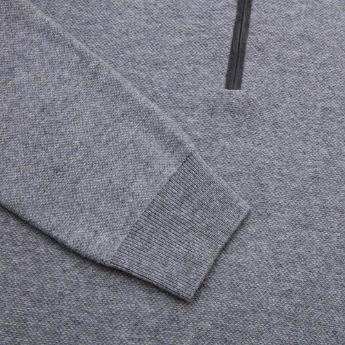 Light Charcoal zipped polo sweater, "Leather Trims"