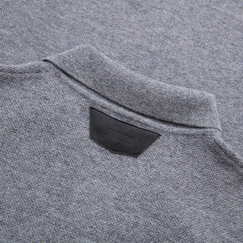 Light Charcoal zipped polo sweater, "Leather Trims"