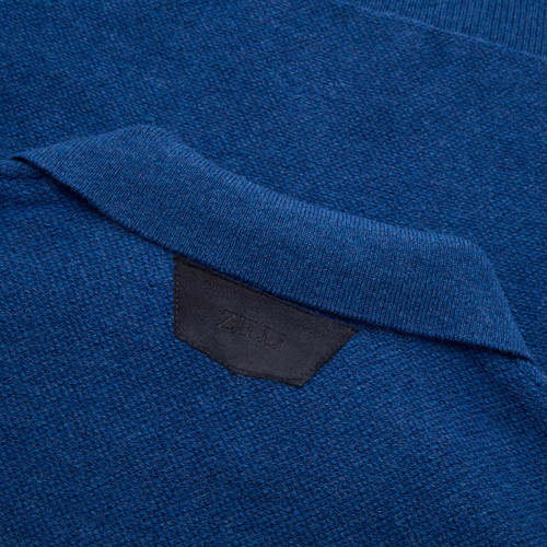 Blue zipped polo shirt, navy calfsuede piping