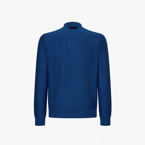Blue zipped polo shirt, navy calfsuede piping