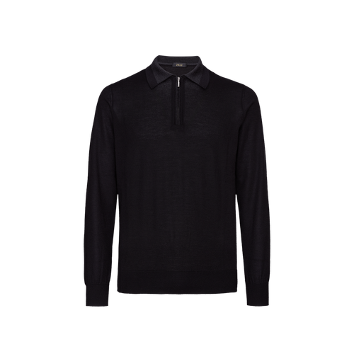 Black zipped polo shirt, long sleeves