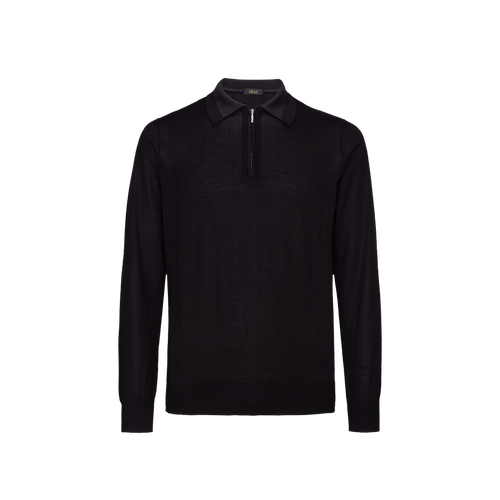 Black zipped polo shirt, long sleeves
