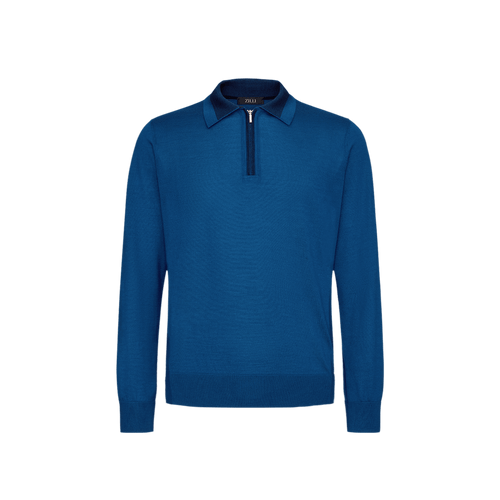 Blue zipped polo shirt, long sleeves