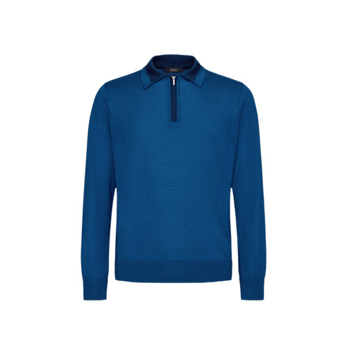 Blue zipped polo shirt, long sleeves