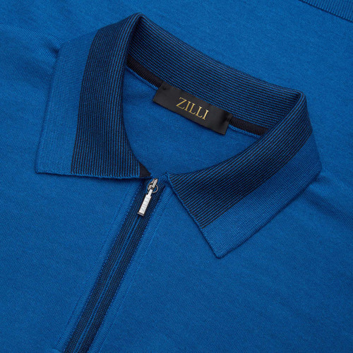Blue zipped polo shirt, long sleeves