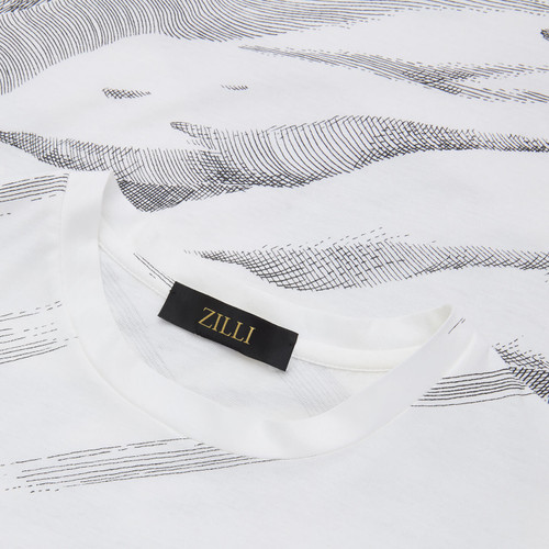 T-Shirt blanc, motif graphique "montagne" imprimé