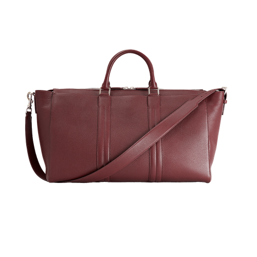 Burgundy zippered travel bag with shoulder strap, large 'Travel Weekender' model