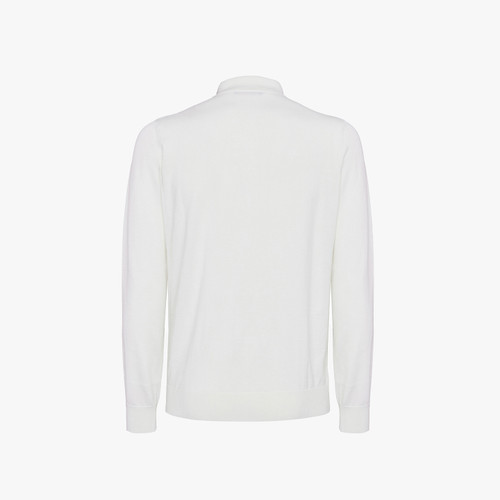 Ecru zipped polo, "Crossed stripes" weaving