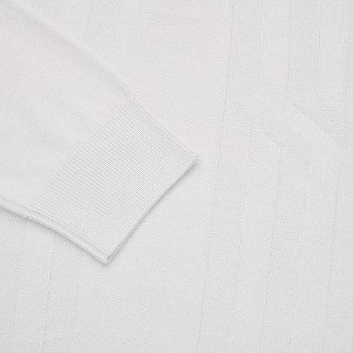 Ecru zipped polo, "Crossed stripes" weaving