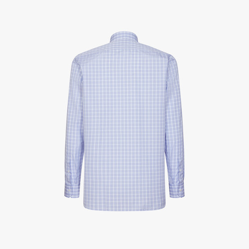 Smoke blue "casual" checkered shirt, topstitched collar with buttons