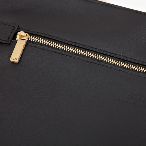 Black zipped pouch, "Zilli Satin Brass"