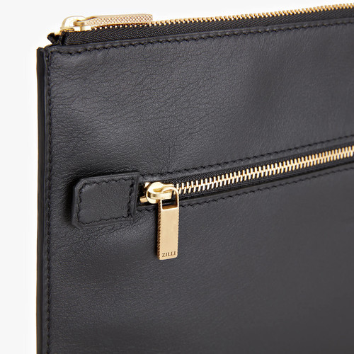 Black zipped pouch, "Zilli Satin Brass" Black zipped pouch, "Zilli Satin Brass"