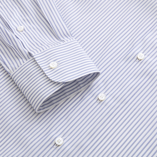 Classical smoke blue striped shirt, topstitched collar