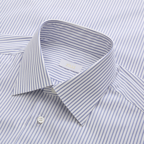 Classical smoke blue striped shirt, topstitched collar