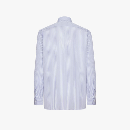 Classical smoke blue striped shirt, topstitched collar