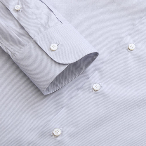 Classical light charcoal striped shirt, topstitched collar