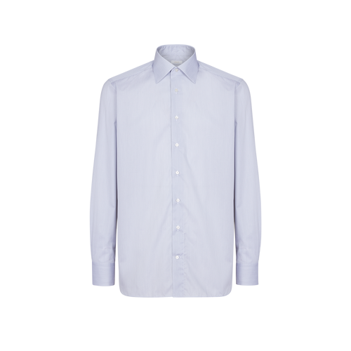Classical light charcoal striped shirt, topstitched collar