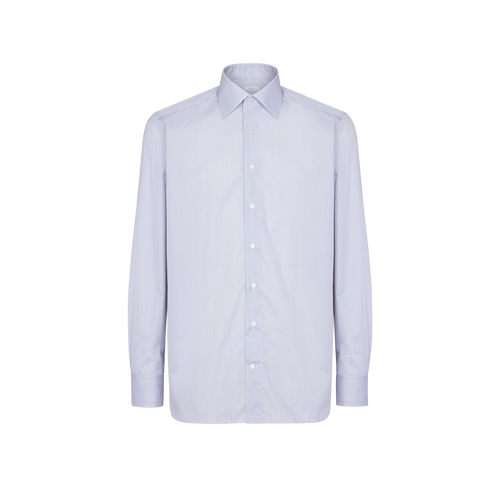 Classical light charcoal striped shirt, topstitched collar