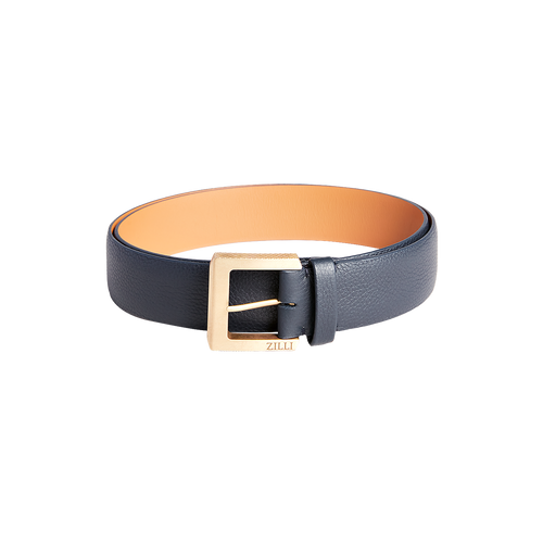 Blue Navy belt, 35 mm, "Dress" buckle Zilli texture Blue Navy belt, 35 mm, "Dress" buckle Zilli texture