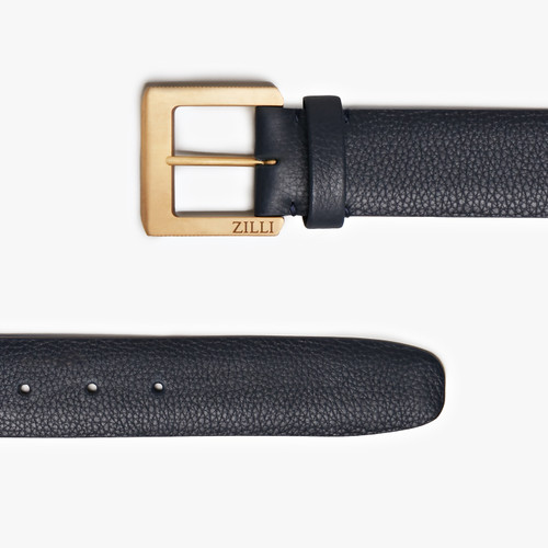 Blue Navy belt, 35 mm, "Dress" buckle Zilli texture Blue Navy belt, 35 mm, "Dress" buckle Zilli texture