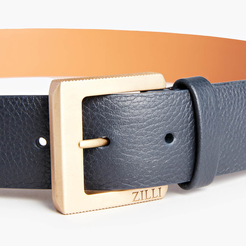 Blue Navy belt, 35 mm, "Dress" buckle Zilli texture