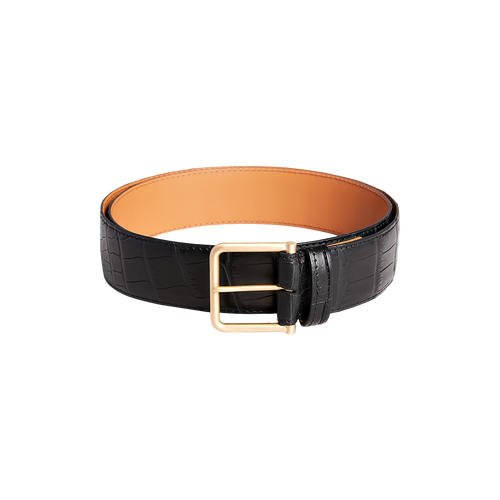 Black crocodile belt, 40 mm width, "Round" buckle Black crocodile belt, 40 mm width, "Round" buckle