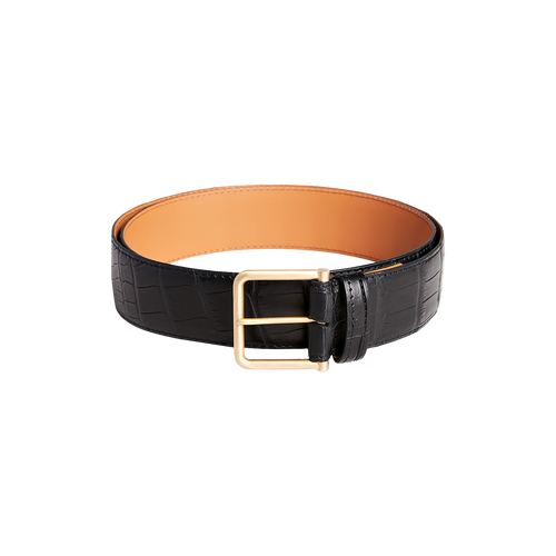 Ceinture en crocodile noir, largeur 40 mm, boucle "ronde". Ceinture en crocodile noir, largeur 40 mm, boucle "ronde".
