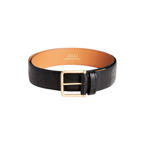 Black crocodile belt, 40 mm width, "Round" buckle