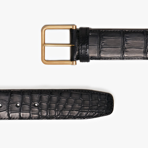 Black crocodile belt, 40 mm width, "Round" buckle