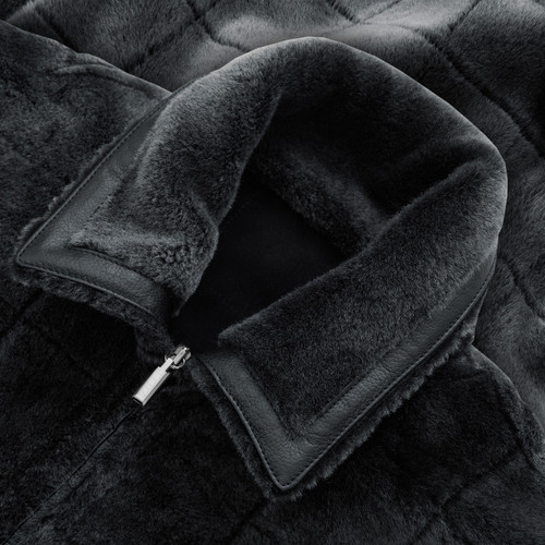 Light Charcoal Blouson, reversible shearling and cashmere, "Squared" 