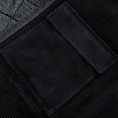 Blouson anthracite clair, réversible en shearling et cachemire, "Squared" Blouson anthracite clair, réversible en shearling et cachemire, "Squared"