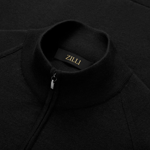 Black mock neck zipped cardigan, "Raglan" sweater