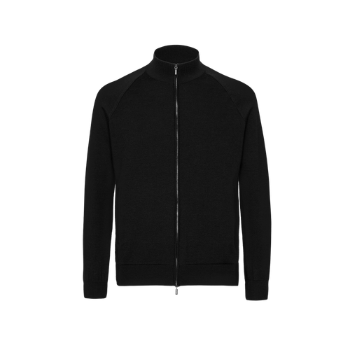 Black mock neck zipped cardigan, "Raglan" sweater