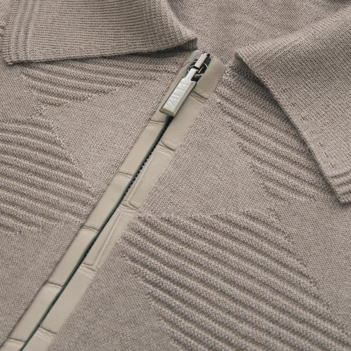 Taupe zip polo sweater, "Big Tartan"