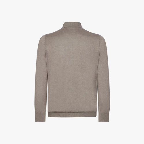 Taupe zip polo sweater, "Big Tartan"