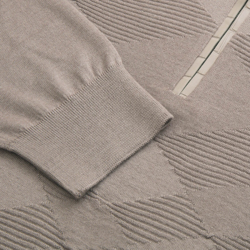 Taupe zip polo sweater, "Big Tartan"