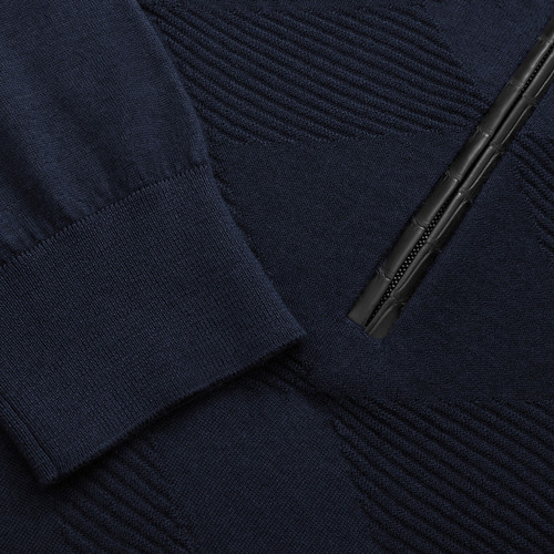 Dark Navy zip polo sweater, "Big Tartan"